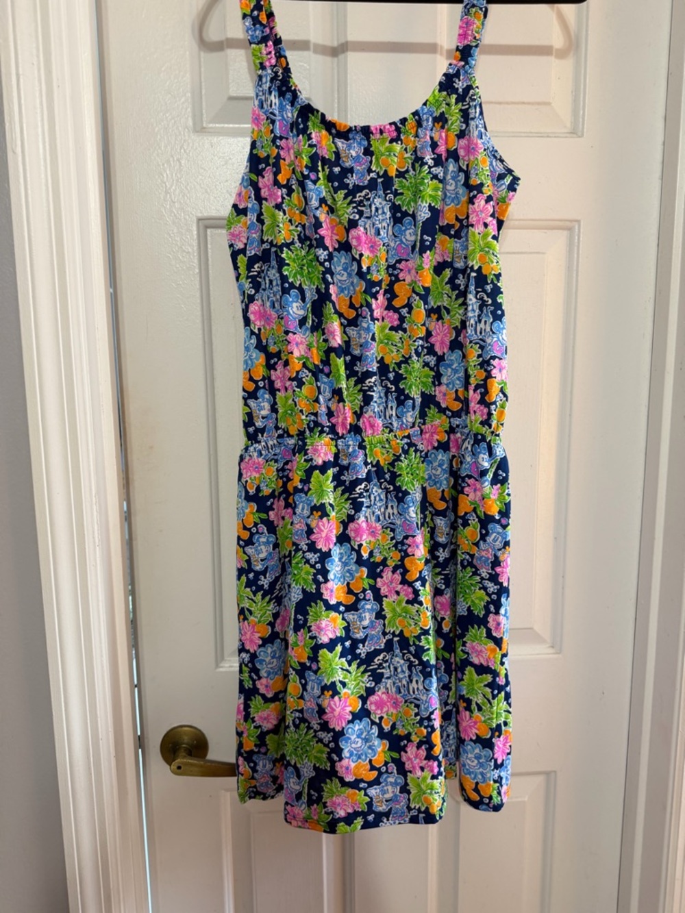 Lilly Disney NWT Navy Floral Romper with Pink, Green & Orange Blooms - Picture 2 of 3